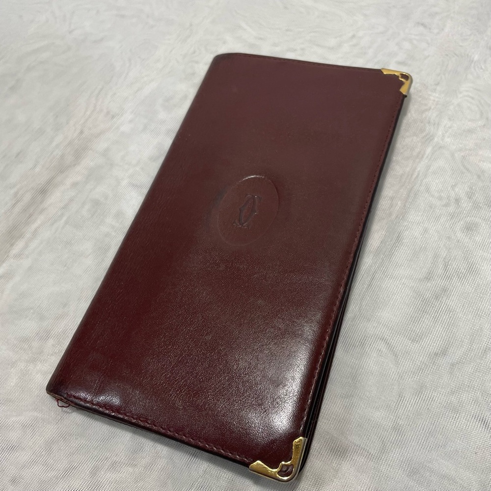 Vintage Cartier Long Bifold Bordeaux Leather Wallet